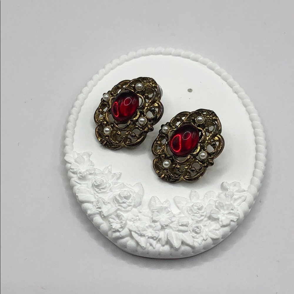 Vintage Baroque Victorian Revival Costume Statement Dressy Earrings Antique Look - Picture 3 of 10